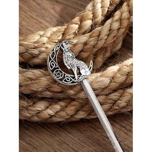 HAQUIL Wolf Crescent Moon Hairstick for Women Men Fashion Punk Gothic Hairpin with Viking Design Men Women Jewelry Gift