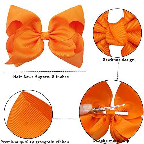 C?LLOT Hair Bows for Girls, 8inch Oversize Large Boutique Grosgrain Ribbon Hair Bows Alligator Hair Clips, 12 Pack