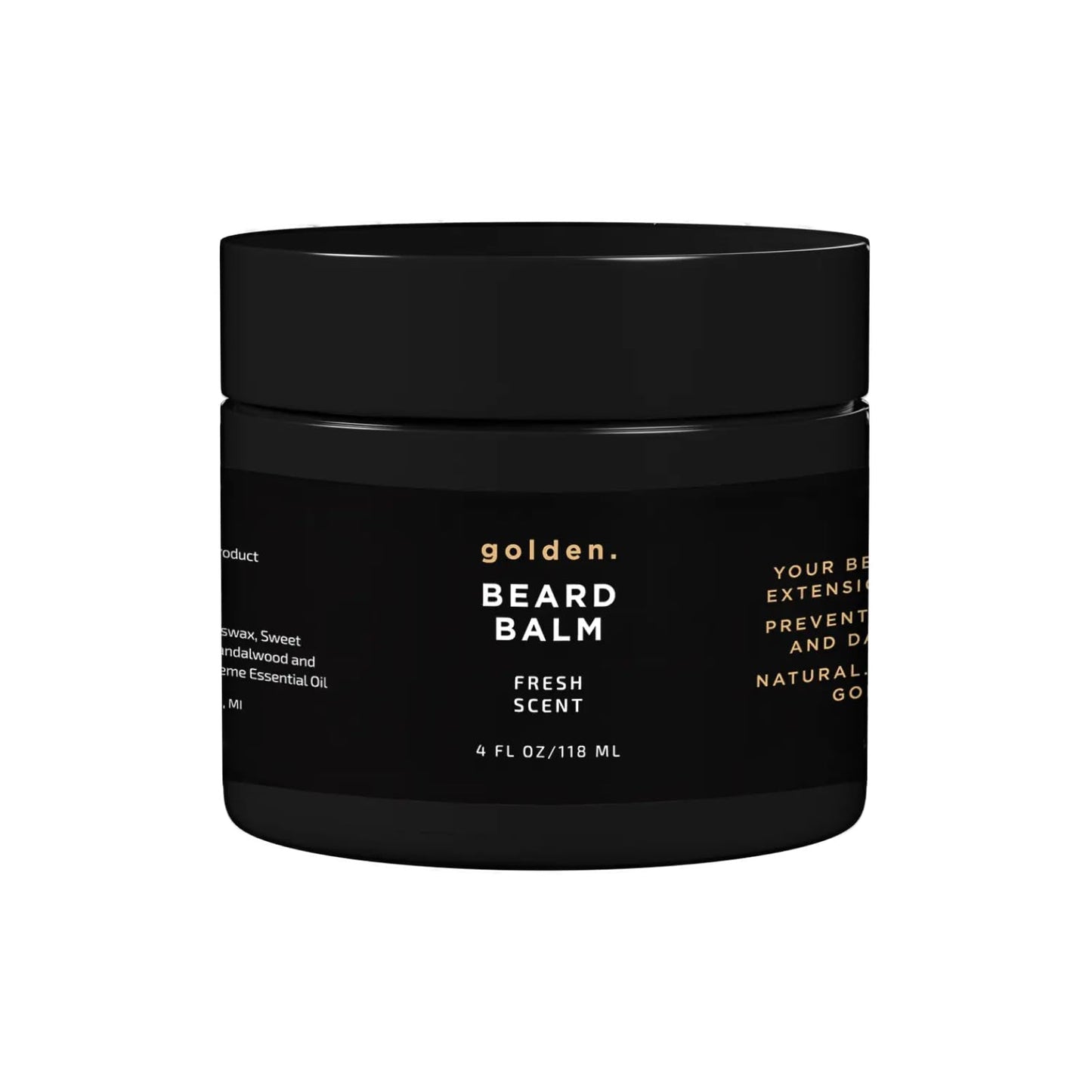 Golden Grooming Beard Balm - Tames Flyaways & Promotes Thicker Growth - Natural Styling Wax with Shea & Mango Butter - Relieves Beard Itch & Dandruff - Signature Fresh Scent, 4oz