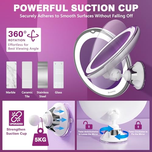 Auxmir 2025 Upgraded 30X Magnifying Mirror with Light, Makeup Mirror with 2-Level Lights, Vanity Mirror with Power Suction Cup and Tweezers, 360¡Æ Swivel, Portable Bathroom Mirror for Home Travel