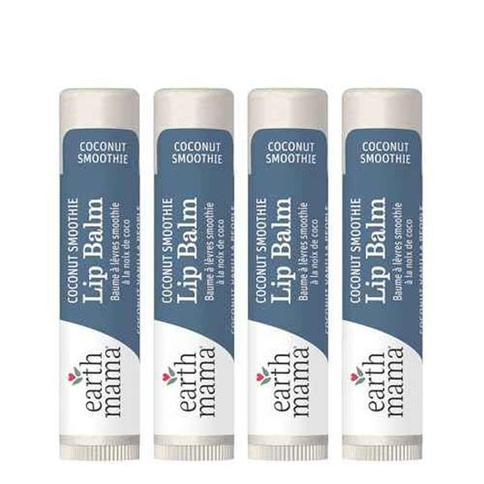 Earth Mama Lip Balm Set | Coconut Smoothie 4-Pack | Lip Moisturizer with Organic Coconut Oil for Sensitive Skin