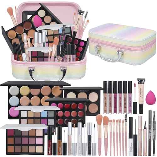 All In On Makeup Kit Makeup Set For Teens, Women, Girl and Beginners Includes Eyeshadow Concealer Palette Lip Gloss Set Lipstick Eye Pencil Makeup Brushes