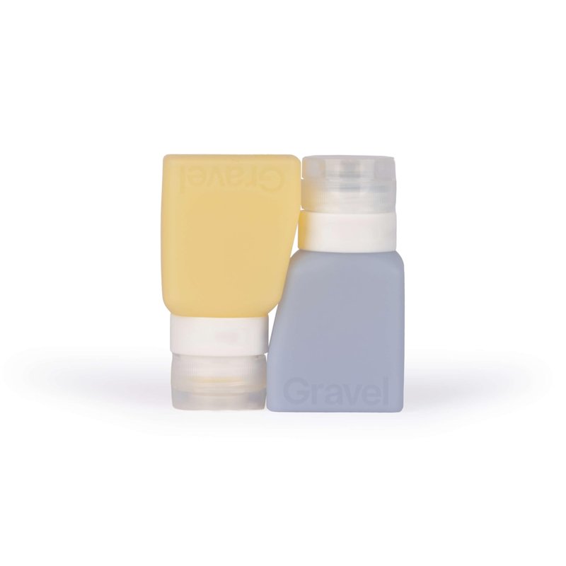 Gravel Silicone Travel Bottles for Toiletries 3oz (2-Pack) – Leakproof, BPA-Free, TSA Approved Travel Bottles with Label System for Shampoo, Conditioner, and Liquid Toiletries (Honey & Glacier)