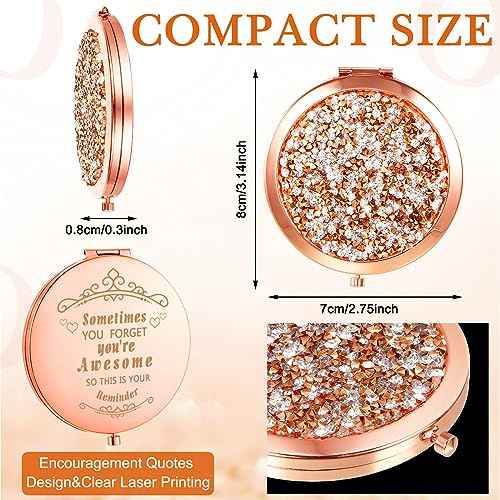 Cindeer 20 Pcs Small Compact Mirror Folding Pocket Makeup Round Hand Held Cosmetic Magnifying Compact Rhinestone Mirror with 1X/2X Magnification for Women Girls Travel (Gold Style)