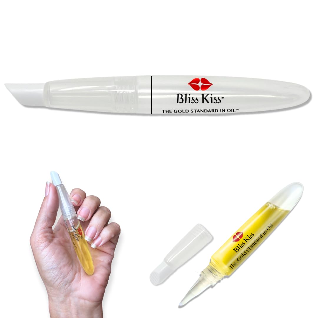 Bliss Kiss Refillable Cuticle Oil Pen with Cuticle Pusher for Nails | Empty 8 ml Nail Oil Pen with soft brush applicator | No Leaks 1-Pack