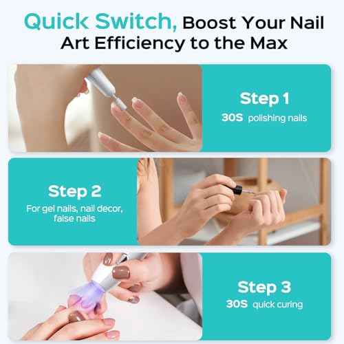COSLUS Cordless Nail Drill Electric: 2-in-1 Nail File with Flash Cure for Acrylic Gel Dip Powder Nails, Stepless Control for Beginner Home DIY, Portable for Travel, Professional Pedicure Manicure Kit