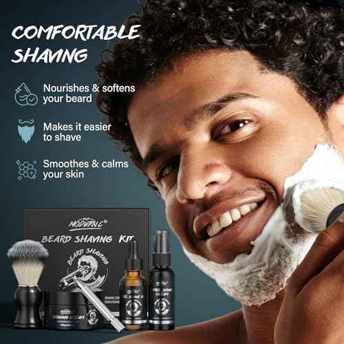 8Pcs Shaving Kit for Men Gift Basket for Christmas Birthday Father's Day Includes Pre-Shave Oil Shaving Cream After Shave Cream 10pcs Razor Blades Safety Razor Shaving Bowl Shaving Brush Beard Bib