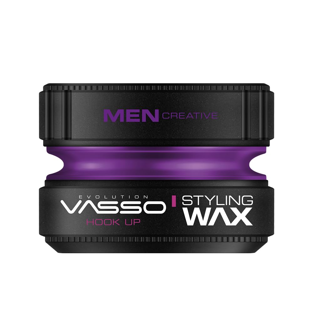 Vasso Hook Up Hair Styling Wax for Men, Super Strong Hold with Natural Shine, Water Based Hair Wax for Short & Thin Hair, Long Lasting Reworkable Styling Pomade, 5.07 fl oz (150 ml)