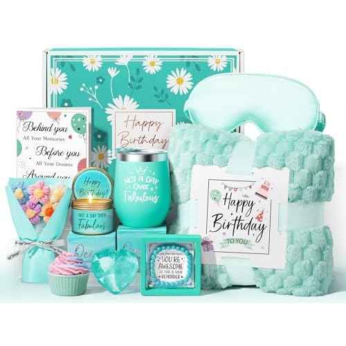Birthday Gifts for Women Friendship, Unique Happy Birthday Gifts Basket for Mom Her Best Friend Sister Wife Girlfriend Coworker, Luxury Self Care Box Ocean Relaxing Spa Gifts Set for Women w/ Blanket