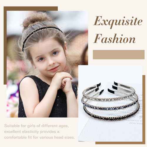 Lawie 10 Pack Crystal Rhinestone Headband, Glitter Sparkly Fancy Jeweled Headbands for Women, Skinny Elastic Metal Hair Bands with Fabric Ends, Fashion Headbands for Girls, Daily Work