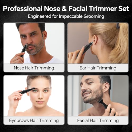 RUIM 3-in-1 Nose Hair Trimmer for Men & Women, Painless Eyebrow Ear Face Groomer, USB-C Fast Charge Waterproof with LED Display, Shower-Safe Travel Kit Gift for Dad Christmas