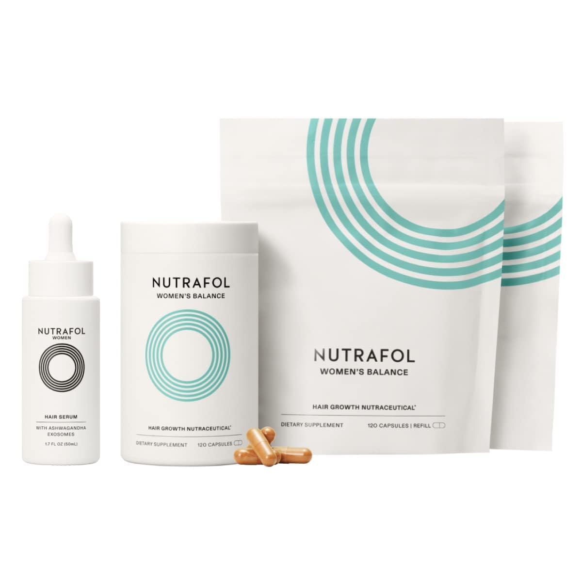 Nutrafol Women's Balance Hair Growth Supplement and Hair Serum, Ages 45 and Up, for Visible Thickness and Strength - 3 Month Supply, 1.7 Fl Oz Bottle