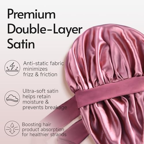 Yanideer 3 pcs Satin Bonnet Silk Bonnet for Sleeping Double Layer Satin Lined Hair Bonnet with Tie Band for Women Curly Hair
