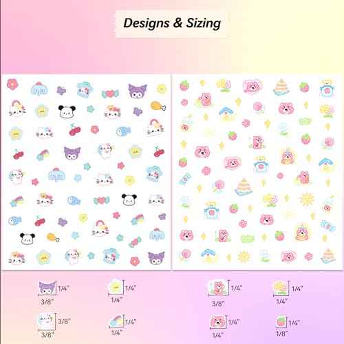10 Sheets of 3D Nail Stickers - 719 Cute Nail Decals - Embossed Nail Stickers for Kids | Kawaii Theme - Butterfly, Flowers, Cats, Bunny, Stars, Fruits | Glow in The Dark