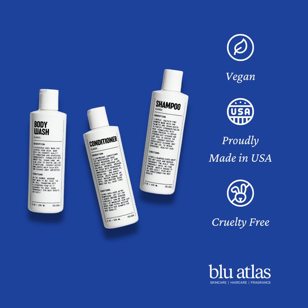 Blu Atlas Body Wash, 8oz - Sulfate-Free Gel Body Wash for Men, Moisturizing Formula Suitable for All Skin (Classic)