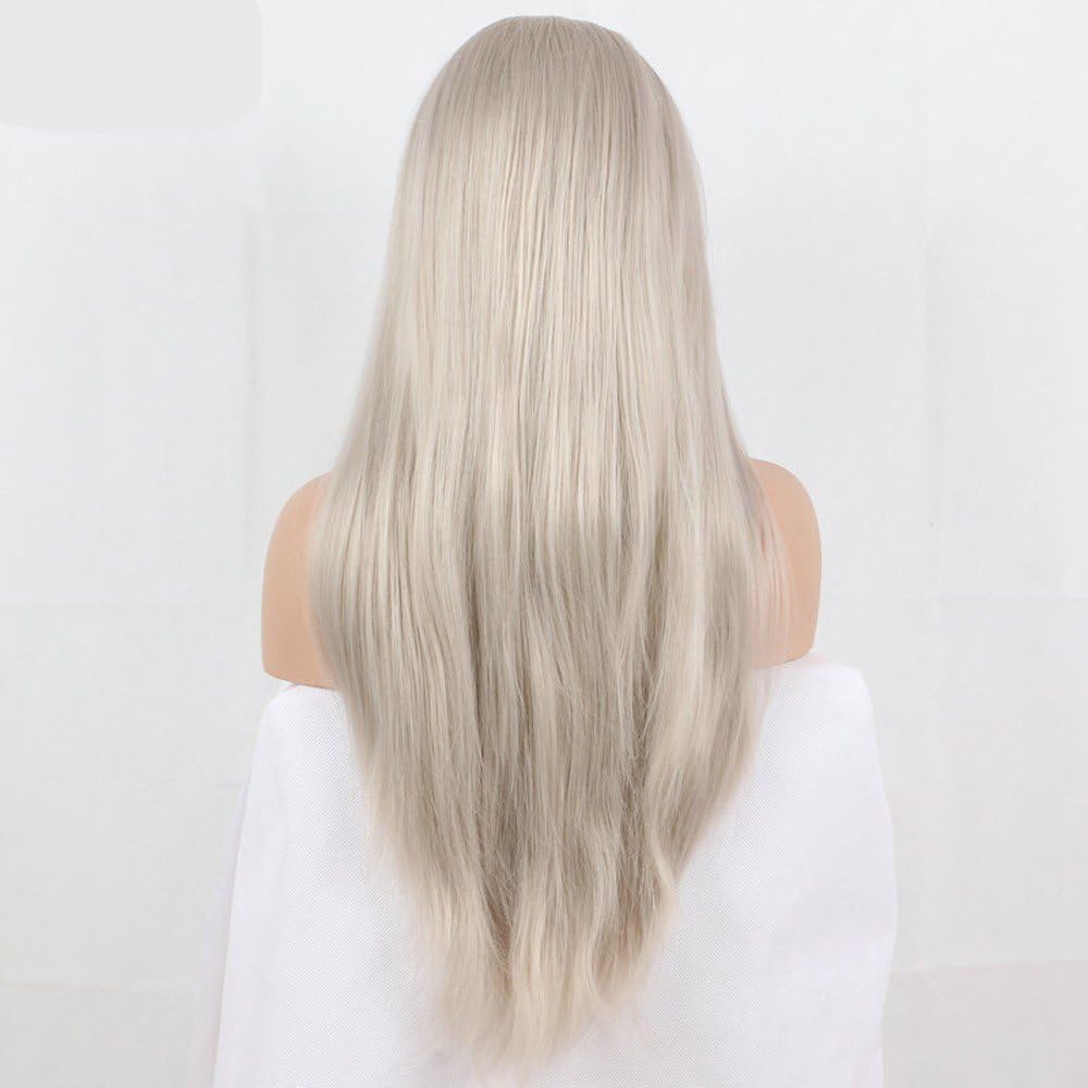 xiweiya Long Silver Blonde Lace Front Wigs Light Silver Synthetic Lace Front Wig 13x3 Lace Silver Grey Wig Heat Resistant Fiber Half Hand Tied Middle Part for Women Drag Queen 24inch