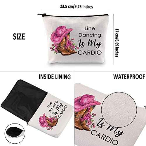 G2TUP Line Dance Lover Gift Line Dance Is My Cardio Makeup Bag Western Country Music Dancing Dancer Cosmetic Bag Country Music Lover Gift Zipper Travel Bag (Line Dance Is My Cardio White Bag)