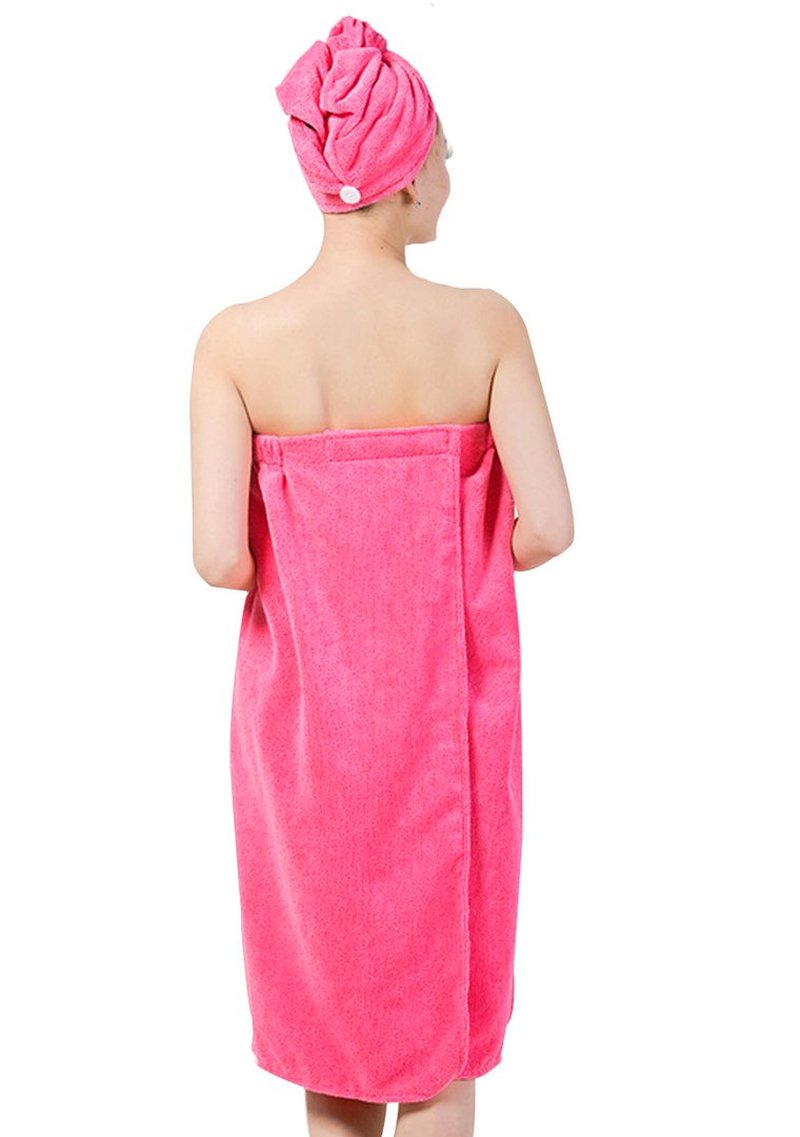 Queena Women Microfiber Bath Towel Wrap & Hair Turban Adjustable Spa Shower Cover Up,Pink