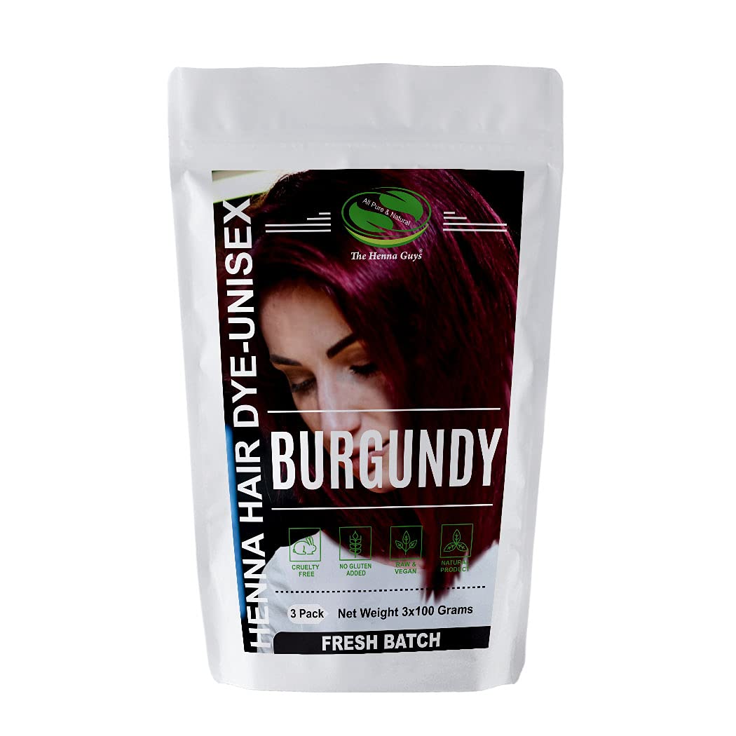 3 Packs Of Burgundy Henna Hair & Beard Color/Dye 100 Grams - Natural Hair Color, Plant-based Hair Dye - The Henna Guys