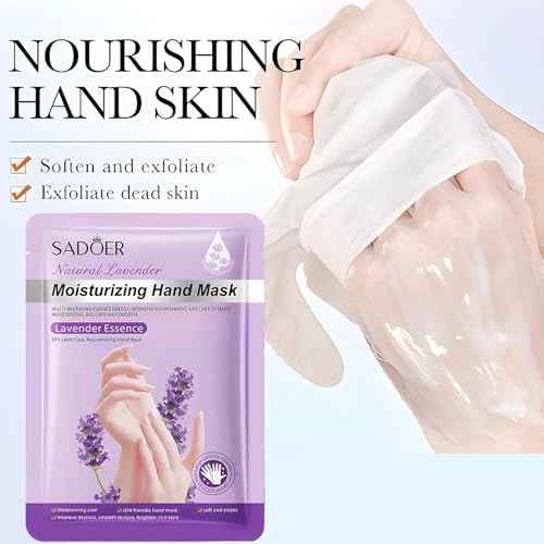 Chicwe 6 Pairs of Hand Masks Moisturizing Glove, Hydrating Hand Masks for Dry Peeling Hands, Exfoliating Collagen Gloves for Smooth Hands (Lavender)