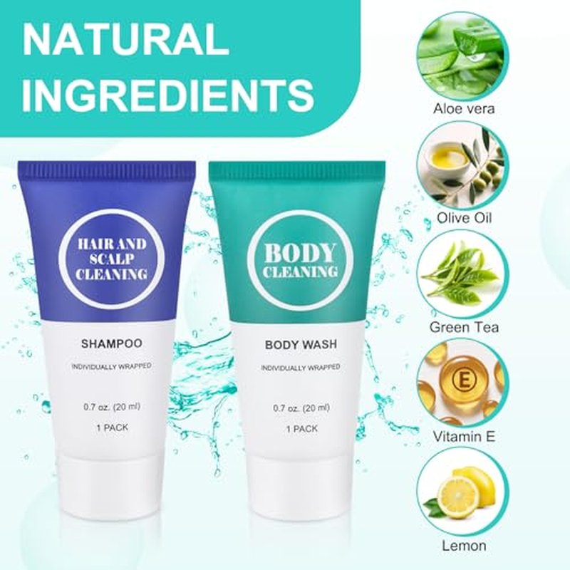 Travel Size Shampoo and Body Wash Set, Small Trial Hair Shampoo Sample Shower Gel Kit Mini Toiletries Amenities Set for Men and Women, Cleansing for Hotel/Vacation/Homeless 0.7 oz/20 ml (200 Pack)