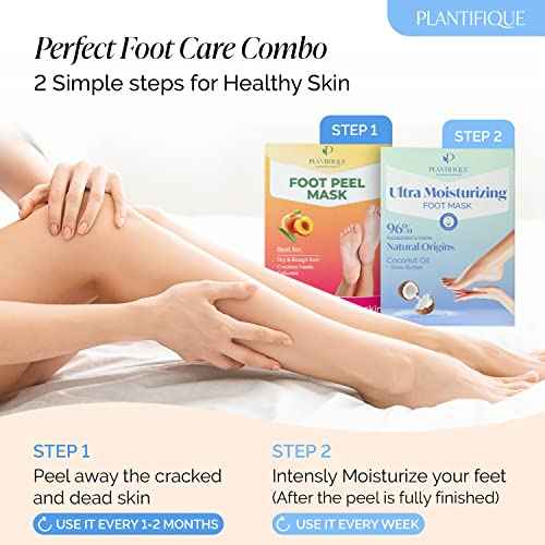 PLANTIFIQUE Korean Foot Mask with Shea Butter 4 Pairs box for Dry & Cracked Feet | Hydrating Socks for Soft Heels | Intense Moisturizing and Repairing Dry Rough Skin | Foot Spa | Happy Feet Mask