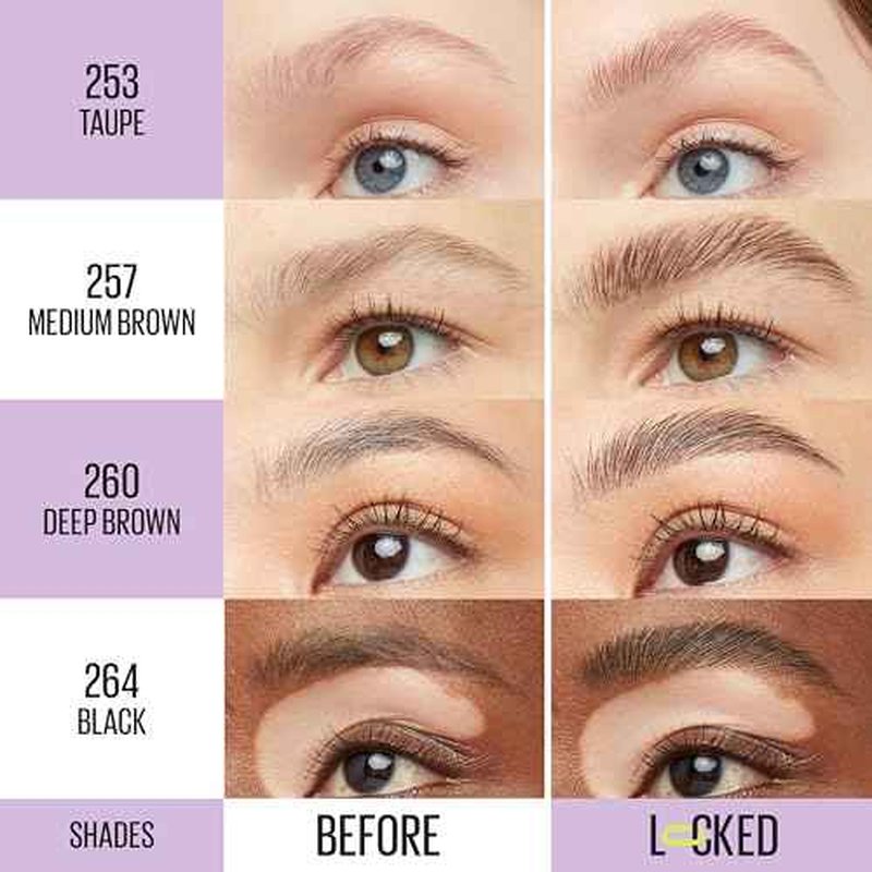 Maybelline Super Lock Brow Glue Eyebrow Gel, Lightweight and Waterproof Tinted Brow Gel For Up To 24HR Hold, Medium Brown, 1 Count