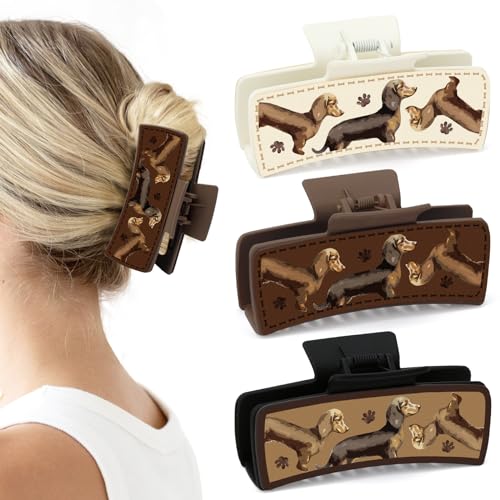 Dachshund Gifts for Women 3PCS Dachshund Hair Claw Clips Leather Weiner Dog Hair Clip Non Slip Cute Animal Claw Clip Hair Accessories for Christmas Thanksgiving Birthday
