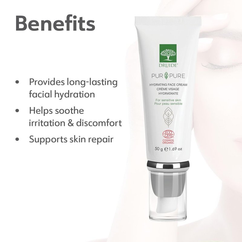 Laboratoires Druide Pur&Pure Hydrating Face Cream Care Organic Moisturizer Cream for Sensitive Skin Ultra-gentle Hypoallergenic – 50 g (1.69 oz) Fragrance-Free,skin soft, Made in Canada