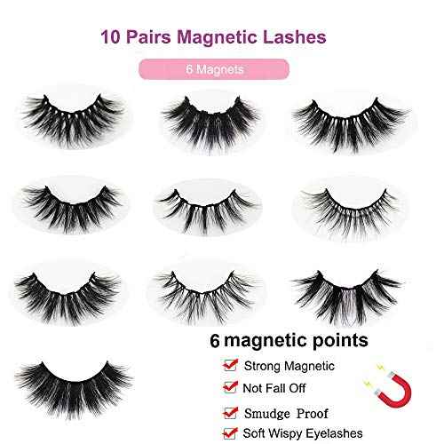 DAODER Magnetic Eyelashes with Eyeliner Kit 15pcs Set, 6 Magnets Lashes with Applicator 10 Pairs Variety Wispy Magnetic Lashes D Curl Look Like Extensions, No Glue, Reusable