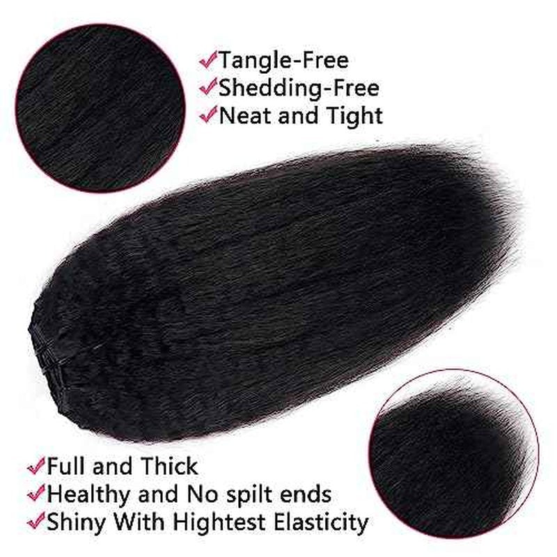 28 Inch Kinky Straight Clip In Hair Extensions Real Human Hair Kinky Straight Clip Ins #1B Natural Color Clip on Hair Extensions 8pcs with 18Clips Per Set 120g