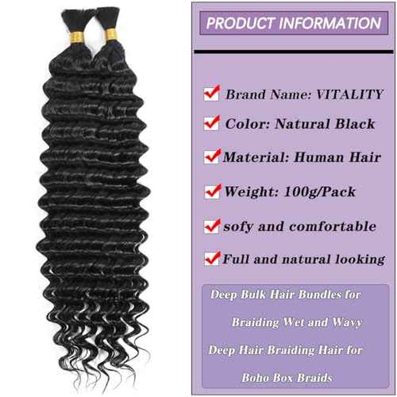 Human Braiding Hair for Boho Braids Bohemian 18 inch Deep Wave Bulk Human Braiding Hair 100% Virgin Human Hair Extensions