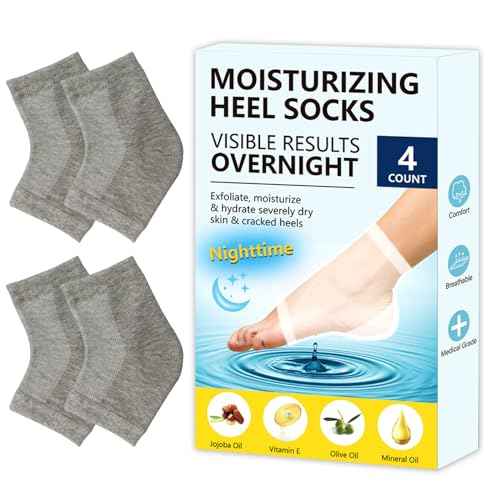 Moisturizing Gel Heel Socks for Dry Cracked Feet - 2 Pairs - Spa Socks for Cracked Heel Treatment - Heal Dry Heels - Night Care Skin - Foot Care for Women & Men (Regular, Grey)