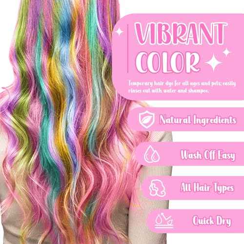 10-Pack Hair Chalk for Kids (Ages 4-12) & Teens - Washable Temporary Hair Dye for Girls, Easy to Apply & Remove, Ideal Gift for Birthday, Valentine's Day, Cosplay & Party Activities