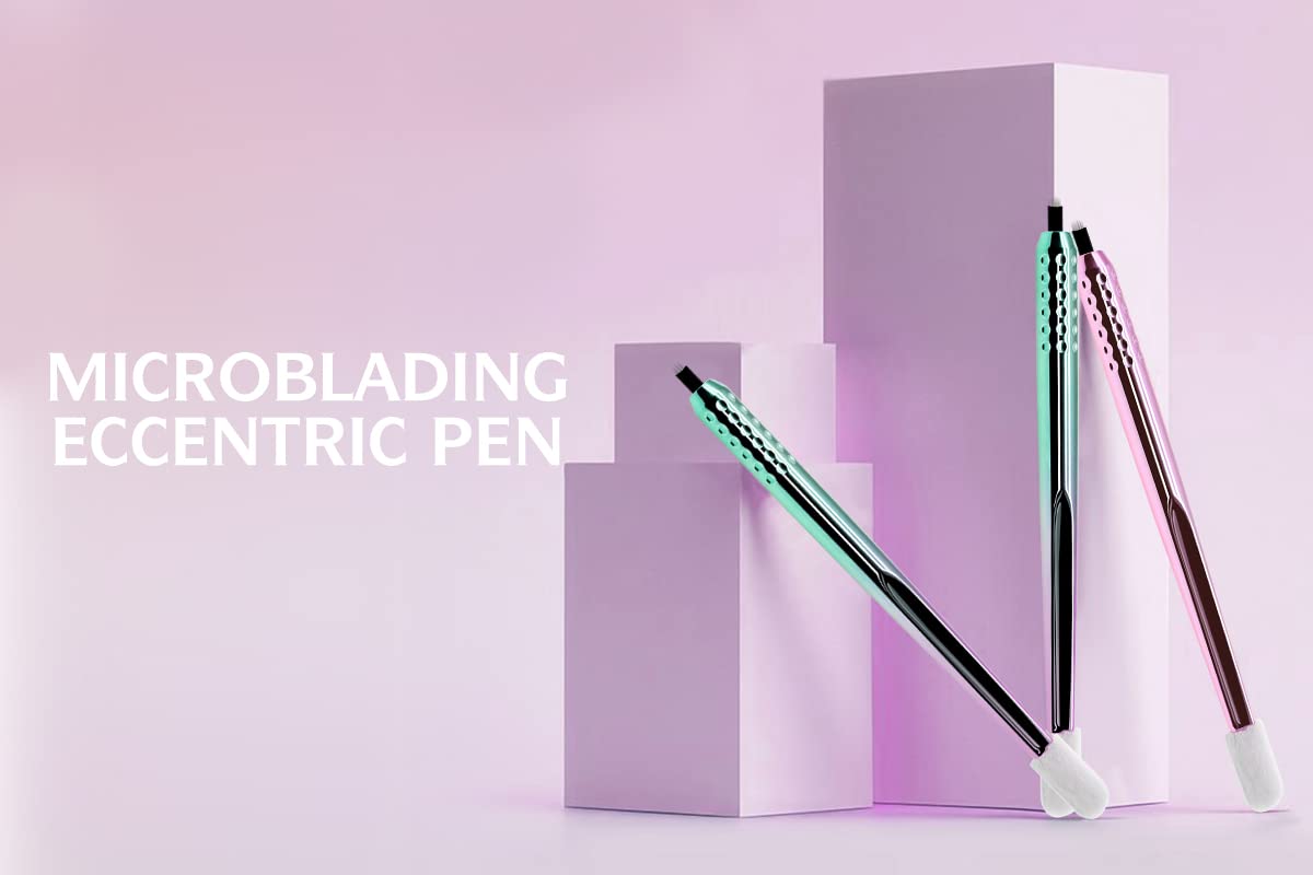 PACK OF 10 - Mellie Microblading Disposable Microblading Pen with Pigment Sponge Disposable Tool For Creating Eyebrows Microblading Supplies (U18 .18mm, Pink)