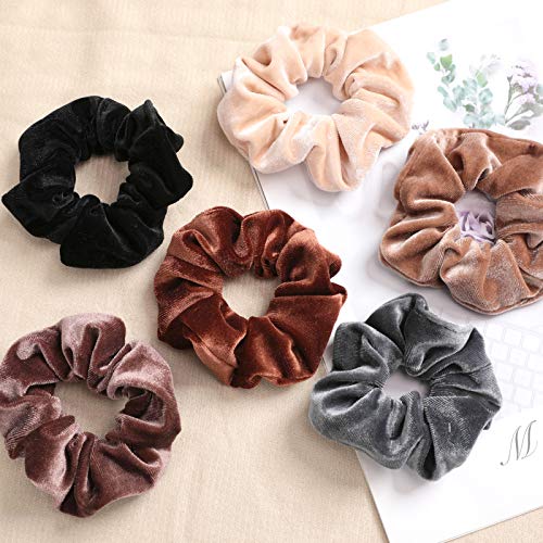 IVARYSS Velvet Scrunchies for Women, 12 Pcs Dark Colors Classic Elastic Thick Scrunchy Bands Ties, Soft Ropes Ponytail Holder Hair Accessories