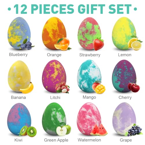 Bath Bombs for Kids with Toys Surprise Inside, Kids Bath Bombs Gift for Birthday Christmas, 12Pcs Children Bubble Bath Fizz Dino Egg Gift Set for Girls and Boys Easter Basket Stuffers