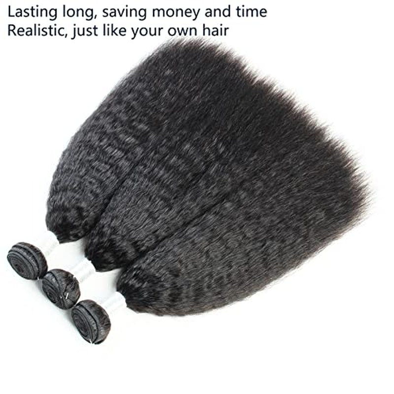 18 inch Kinky Straight Bundles Human Hair Yaki Straight Bundles Weave Single Remy Hair Bundle Real 100% Unprocessed Brazilian Virgin Hair 1 Bundle Natural Black Color