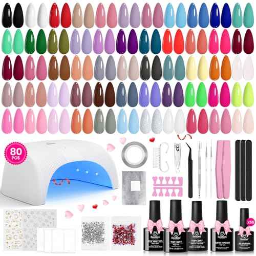Beetles Gel Nail Polish Kit with U V Light - 80Pcs Color Enchantment 55 Colors Gel Polish Starter Kit with Base Top Coat DIY Nails Supply Stickers Manicure Tools Christmas Gift for Women Teens Girls