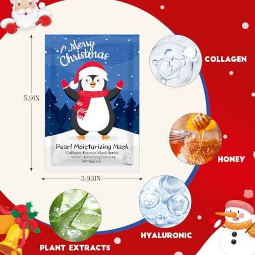 60 Pack Christmas Face Masks Skincare for Christmas Gifts, Bulk Sheet Hydrating & Soothing Facial Masks Set for Skin Care, Stocking Stuffers for Women