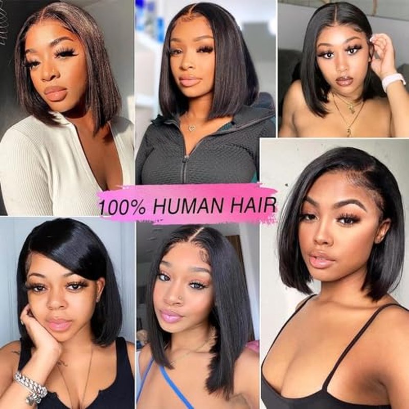 Short Straight Bob Wig Human Hair 13x4 HD Lace Front Bob Wigs 200 Density 10 Inch Glueless Bob Wigs Pre Plucked with Baby Hair Transparent Lace Frontal Short Bob Wig for Women Natural Black