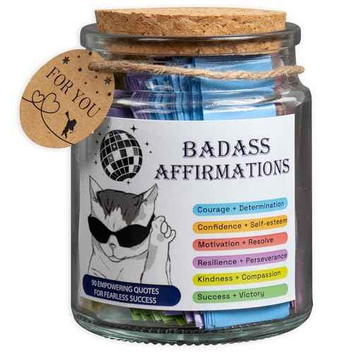 Badass Affirmation Jar, Affirmation Cards, Bestie, Positive Cards for Women, Motivational Gifts, Inspirational Gift, Daily Affirmations for Women, Gag Gifts Funny for Adults