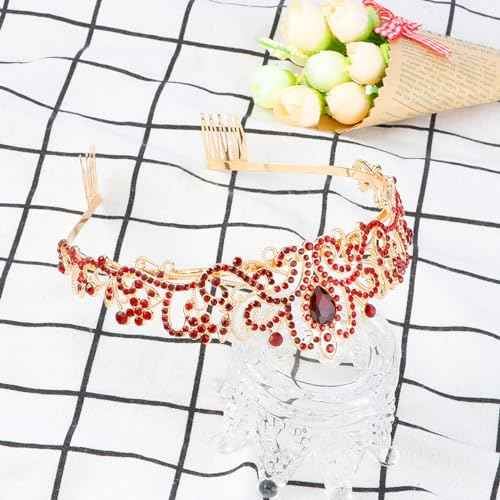 COCIDE Red Tiara Crowns Aurora Borealis Crystal Headband Princess Ruby Rhinestone Crown with Combs Bride Headbands Bridal Wedding Prom Birthday Party Hair Accessories Jewelry for Women Girls