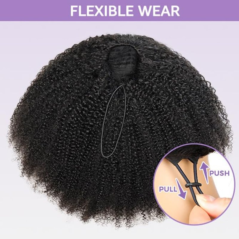 Afro Curly Half Wig - Synthetic Hair 20-Inch Glueless Flip Over | Beginner-Friendly Drawstring Headband Wig in Natural Black