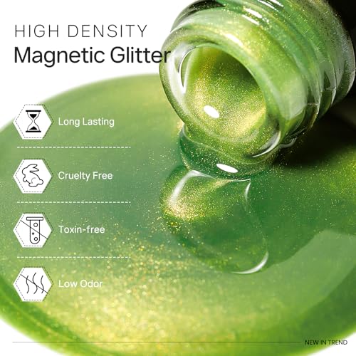 MIZHSE Cat Eye Gel Nail Polish, Fruit Colors Magnetic Gel Polish Set with Magnet, Neon Cateye Effect Green Purple Yellow Soak Off Nail Art Manicure Home Gift for Ladies