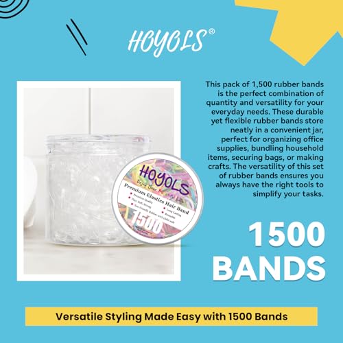 HOYOLS Clear Elastic Hair Rubber Bands, 1500pcs Mini Small Clear Ponytail Elastics Holders for Blond Kids Girls Hair No Crease Damage No Hurt 1 Inch TPU
