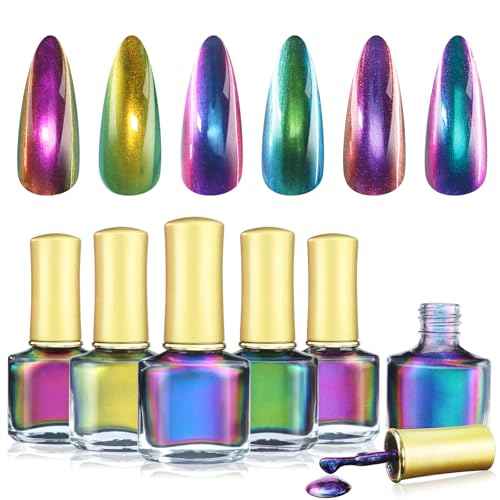 Allstarry Chameleon Nail Polish, Air Dry 6 Colors Glitter Gel Nail Polish Set Color Changing Gel Nail Polish Kit Blue Purple Green Gel Polish Colors Nail Lacquer Nail Art DIY Salon Gift for Women