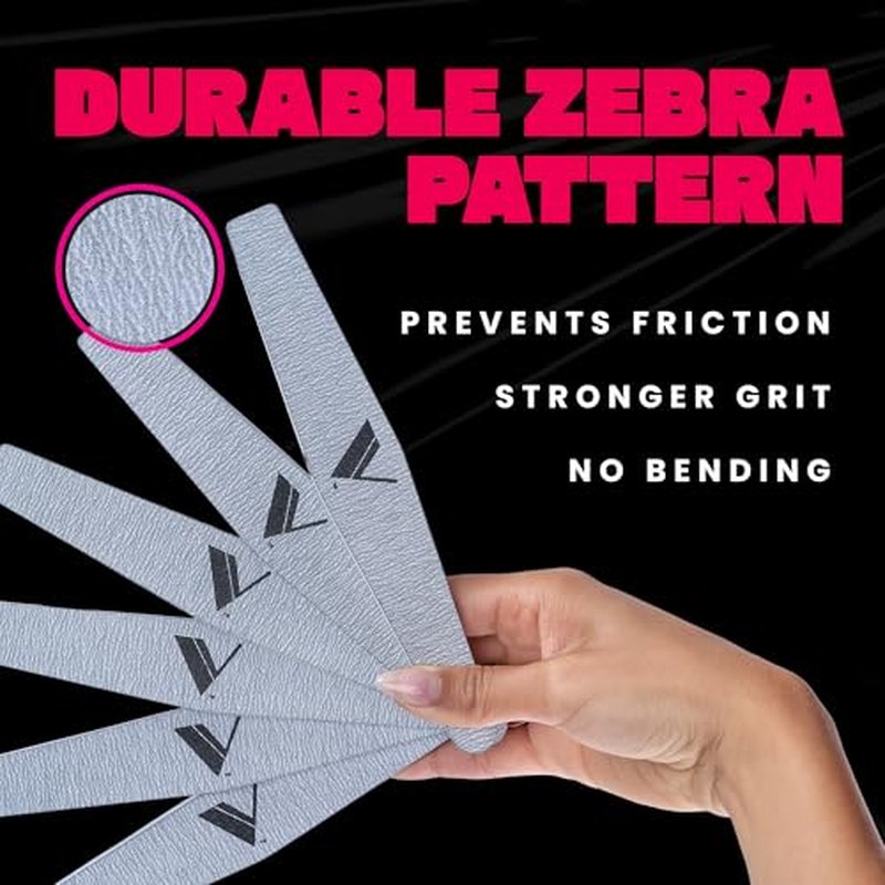 V Beauty Pure Zebra Nail File for Natural Nails 100/180 Grit - Fingernail Files for Shaping, Contouring & Finish Filing Gel & Acrylic Nail Edges - Nail Filer Shaper for Pedicure & Manicure, 50 pcs
