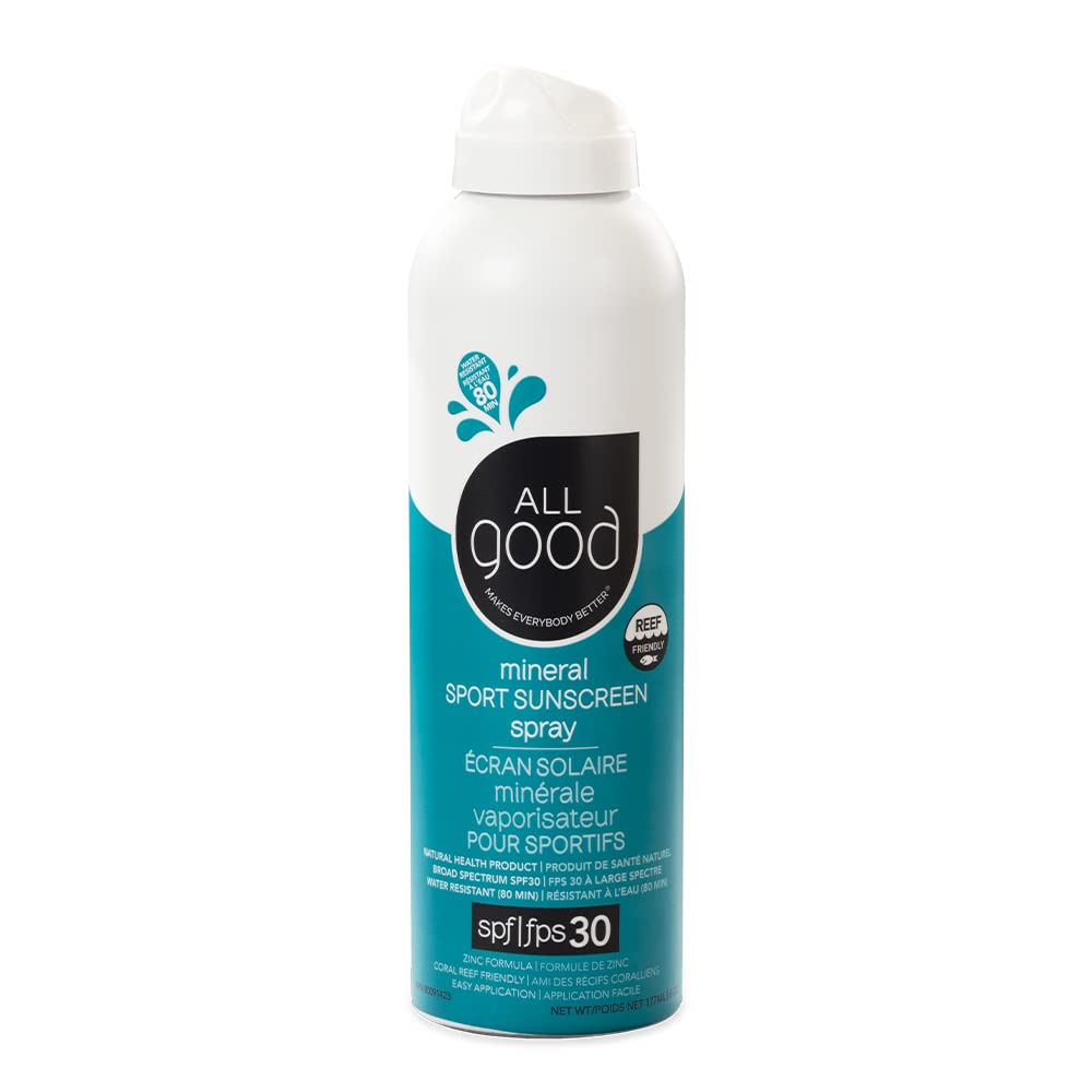 All Good Sport Sunscreen Spray - UVA/UVB Broad Spectrum SPF 30 - Water Resistant, Coral Reef Friendly - Zinc, Calendula, Aloe