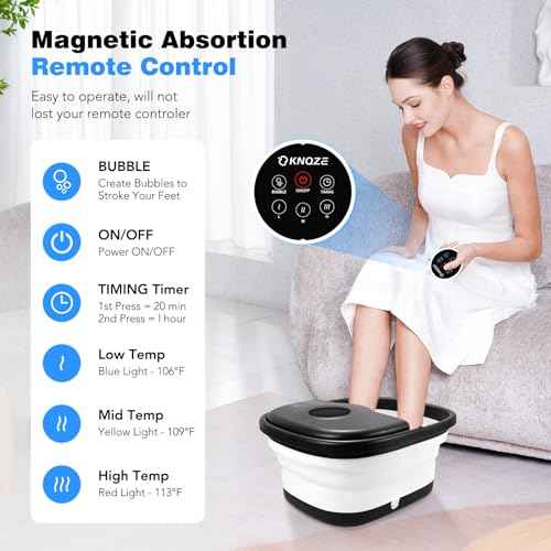 KNQZE Collapsible Foot Spa Bath with Heat, Remote Control, Temperature Control, Bubbles, Pumice Stone, Red Light, Timer, 16 Massage Roller Pedicure Foot Spa Foot Soaker for Soothe & Relax Tired Feet